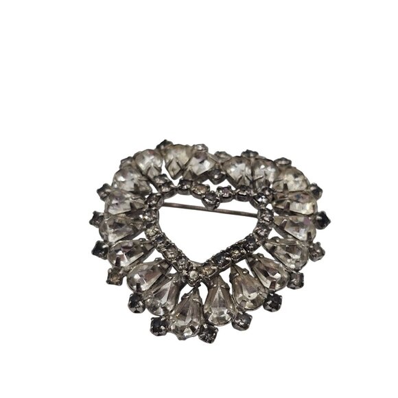 VTG Brooch Heart Shape Love Gift Sparkle Rhinestone SilverTone Romance Glam Stmt - Picture 2 of 9